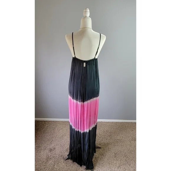 GYPSY 05 // black & pink silk tie dye lined adjustable strap maxi dress - Picture 6 of 7